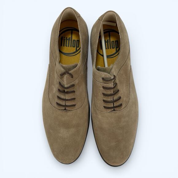 FitFlop Mens Lewis Suede Lace up Pebble Tan Suede Oxford Sneaker Comfort SZ 11 main image 6